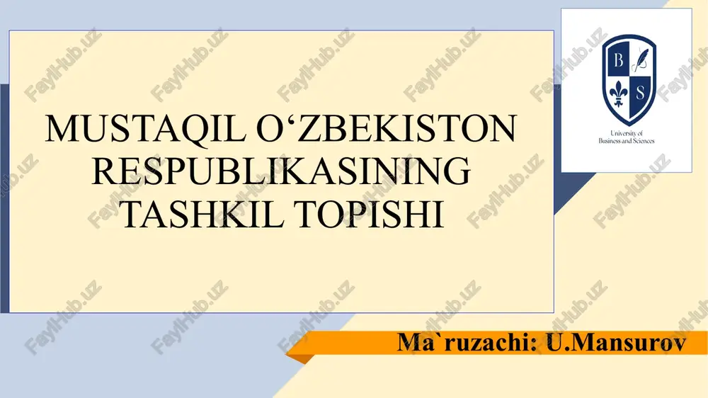 mustaqil o‘zbekiston respublikasining tashkil topishi — PPTX
