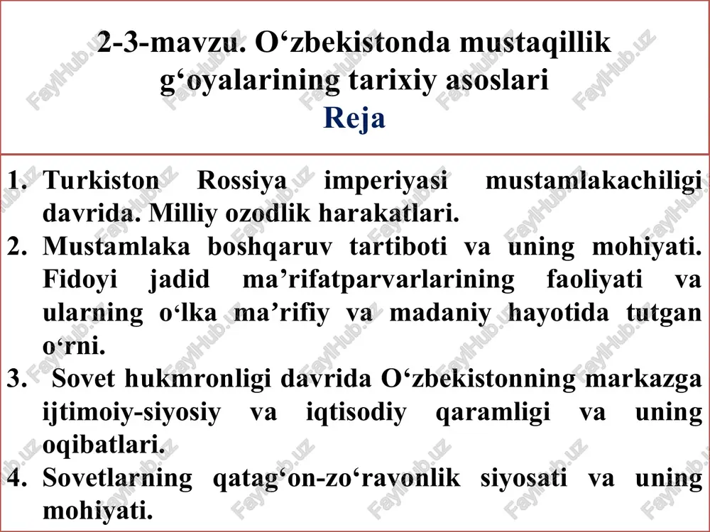 o‘zbekistonda mustaqillik g‘oyalarining tarixiy asoslari — PPT