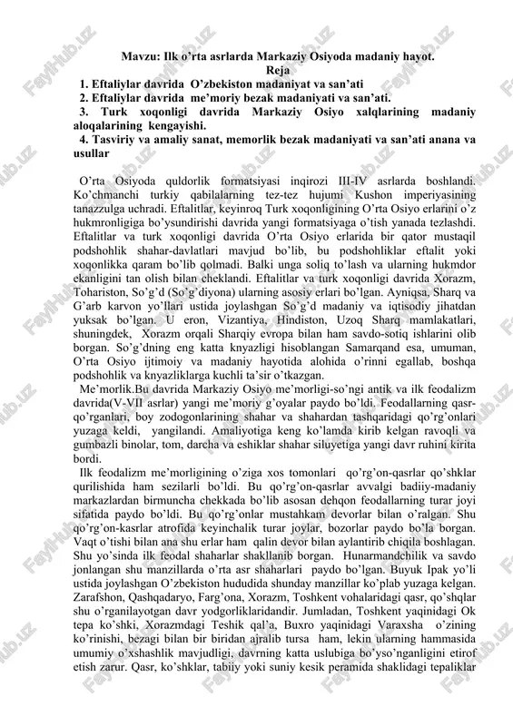 o'rta osiyo madaniy hayoti — DOC