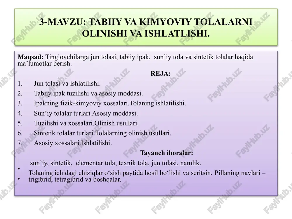 tabiiy va kimyoviy tolalar — PPTX