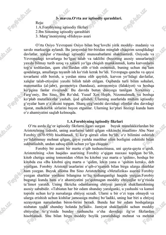 o‘rta asr iqtisodiy qarashlari — DOCX