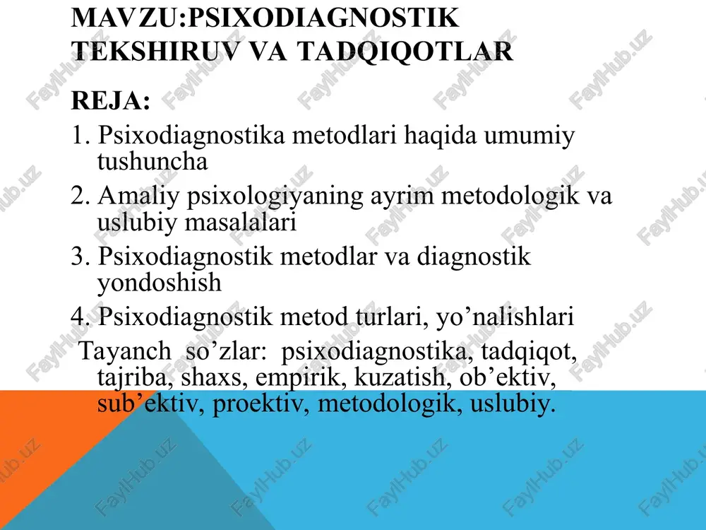 psixodiagnostik tekshiruv va tadqiqotlar — PPT