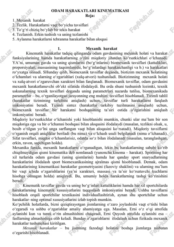 odam harakatlari kinematikasi — DOC
