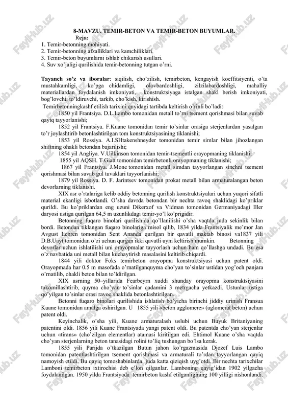 temir-beton va temir-beton buyumlar — DOCX