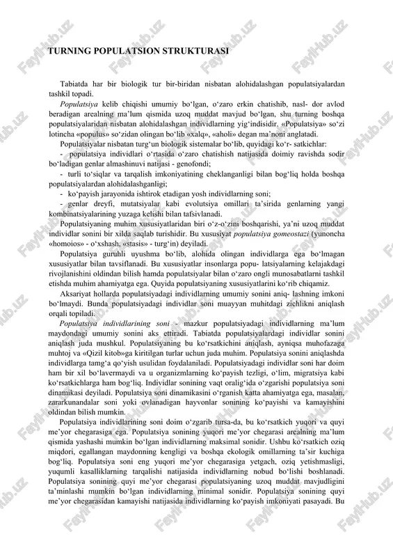 turning populatsion strukturasi — DOCX