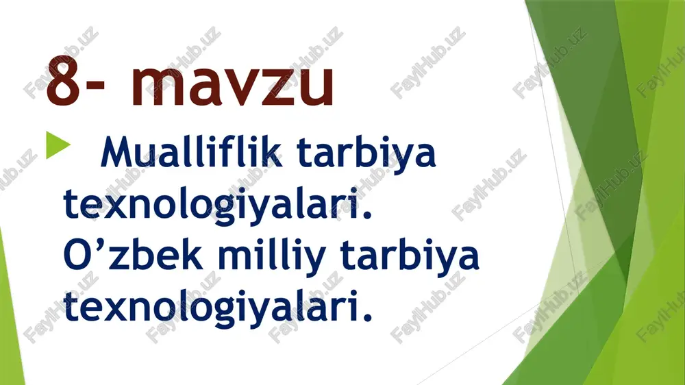 o‘zbek milliy tarbiya texnologiyalari — PPTX