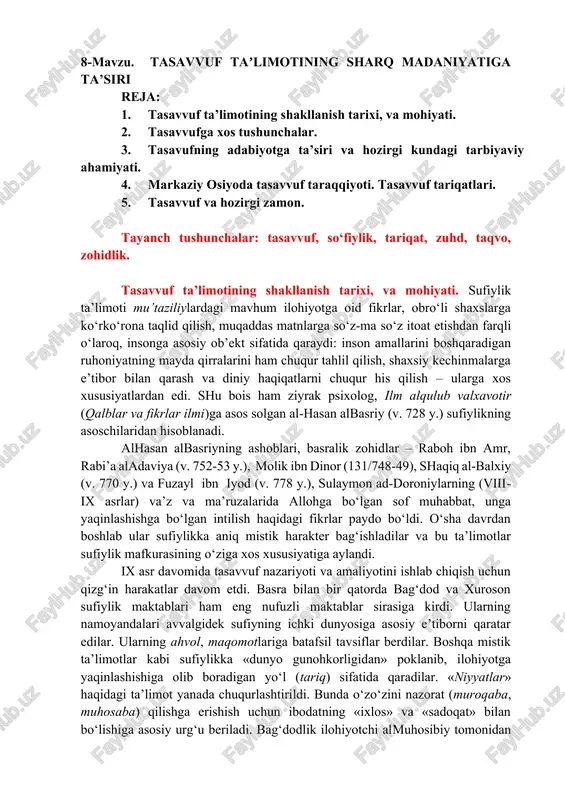 tasavvuf ta'limoti — DOCX