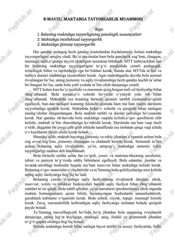 maktabga tayyorgarlik muammosi — DOCX
