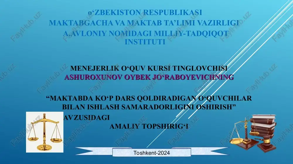 "maktabda ko‘p dars qoldiradigan o’quvchilar bilan ishlash samaradorligini oshirish" — PPT