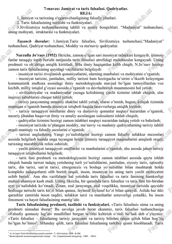 jamiyat va tarix falsafasi — DOCX
