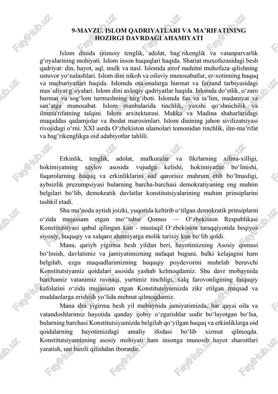islom qadriyat va ma'rifatining hozirgi davrdagi ahamiyati — DOCX