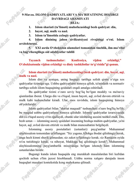 islom qadriyatlar va ma'rifatining hozirgi davrdagi ahamiyati — DOCX