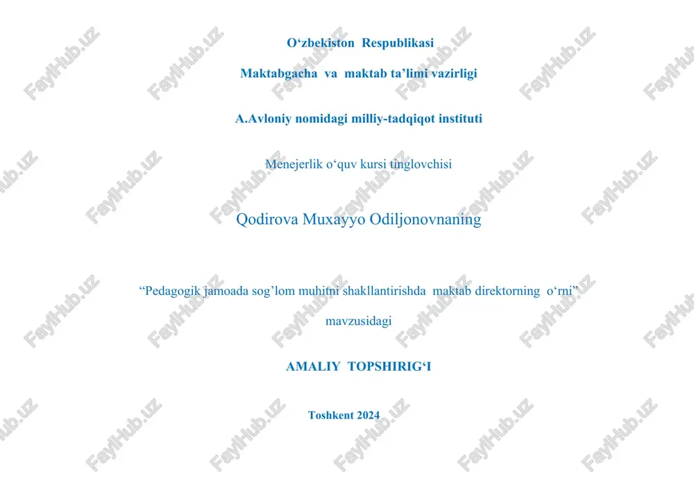 pedagogik jamoada sog'lom muhitni shakllantirishda maktab direktorning o‘rni — DOCX