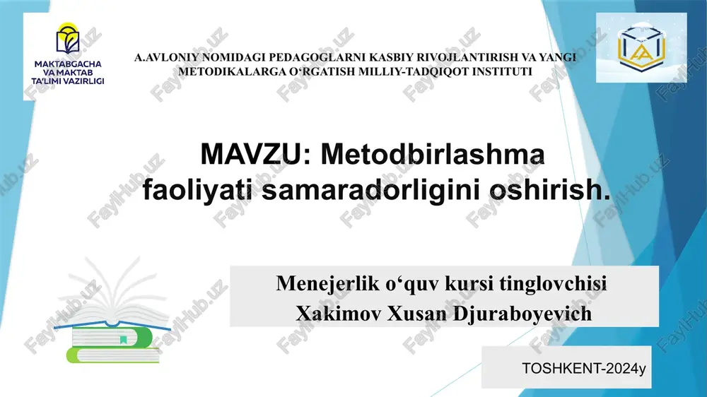 metodbirlashma faoliyati samaradorligini oshirish. — PPTX