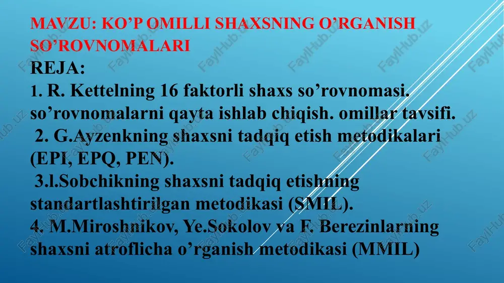 ko'pomillishaxsning o'rganish so'rovnomalari — PPTX