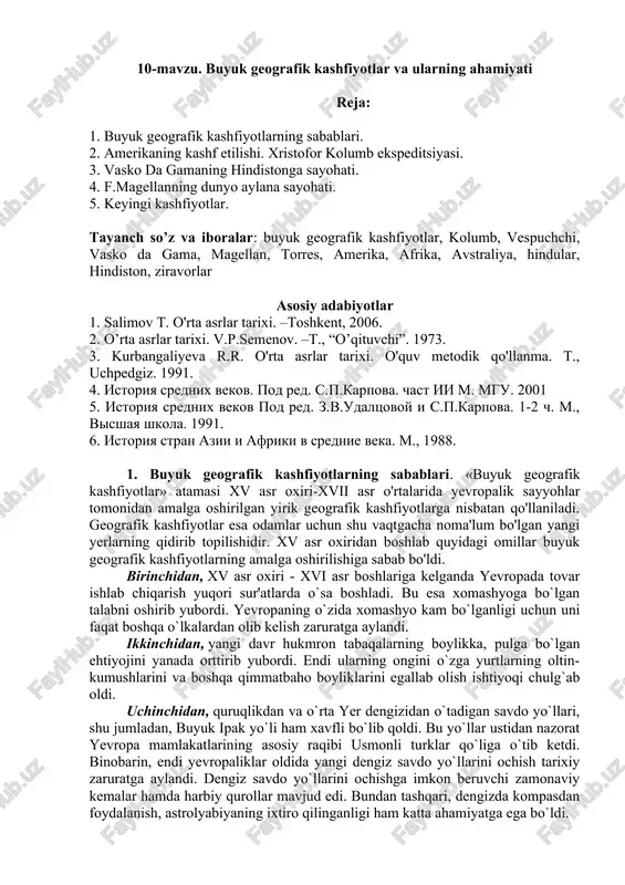 buyuk geografik kashfiyotlar va ularning ahamiyati — DOCX