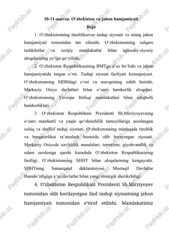 o‘zbekiston va jahon hamjamiyati — DOCX