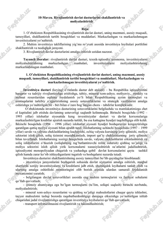 investitsiya dasturi — DOC