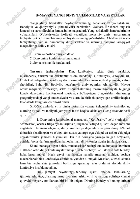 yangi diniy ta`limotlar va sektalar — DOCX