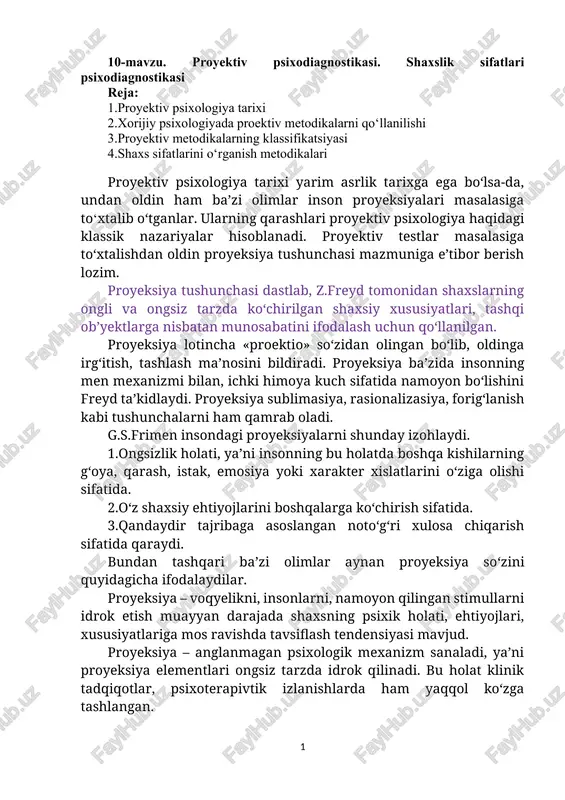 proyektiv psixodiagnostikasi — DOCX