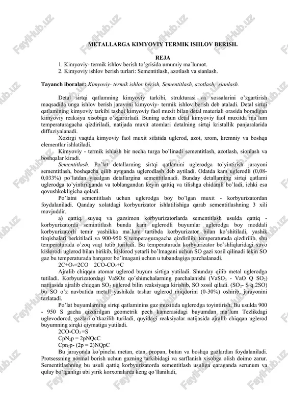 metallarga kimyoviy termik ishlov berish — DOCX