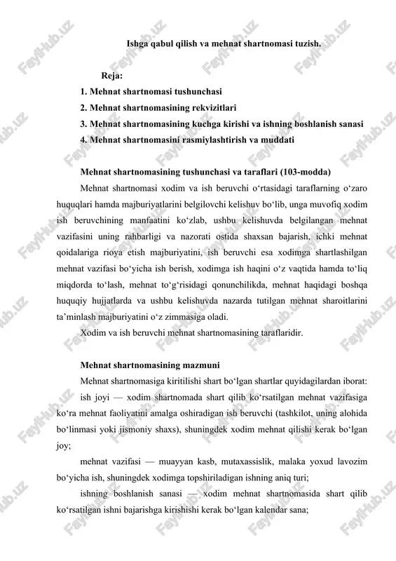 mehnat shartnomasi — DOC