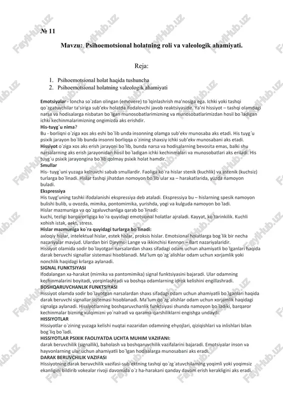 psihoemotsional holatning roli va valeologik ahamiyati — DOCX