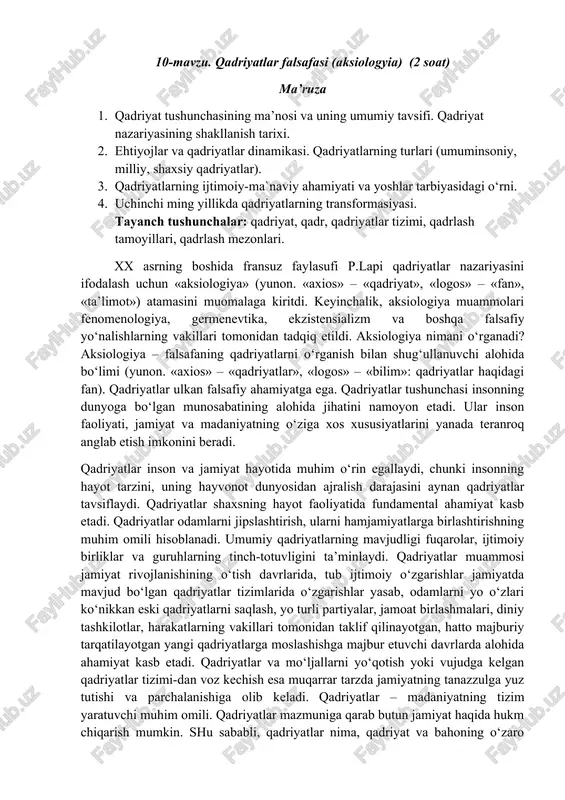 qadriyatlar falsafasi (aksiologyia) — DOCX