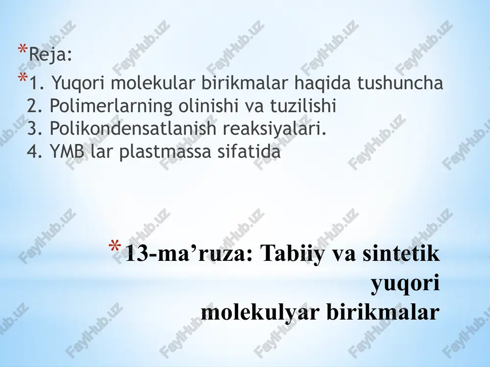 yuqori molekulyar birikmalar — PPTX