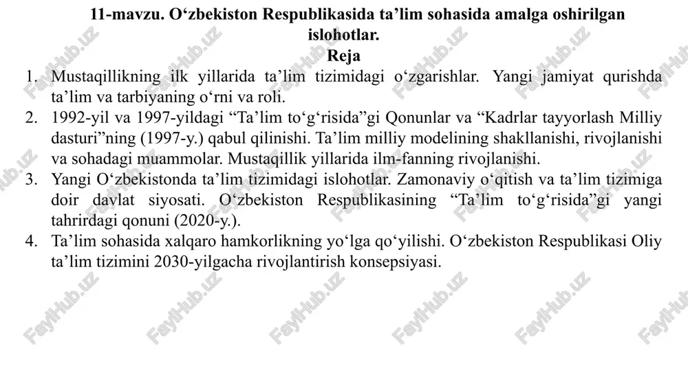 o‘zbekiston respublikasida ta’lim sohasida amalga oshirilgan islohotlar — PPTX