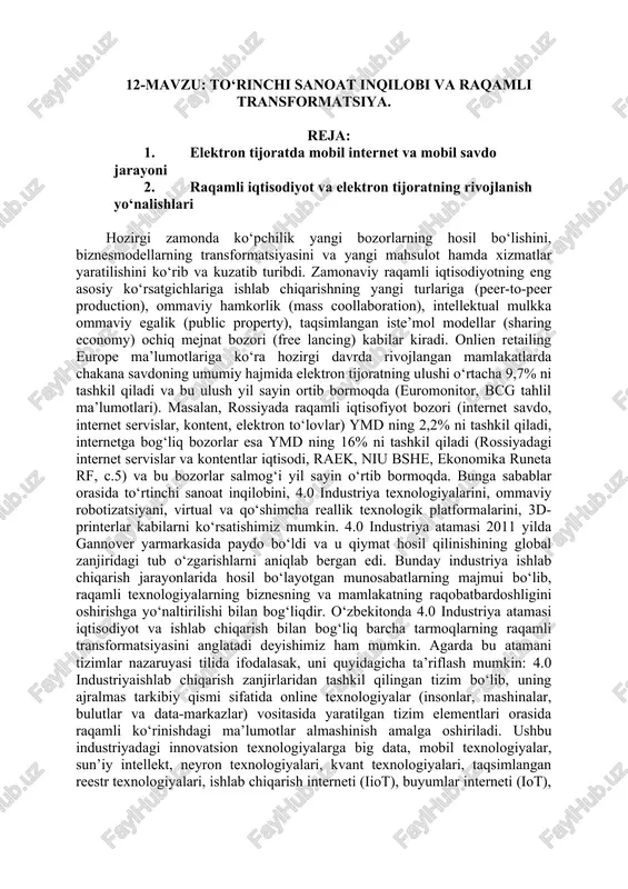 to‘rinchi sanoat inqilobi va raqamli transformatsiya — DOCX