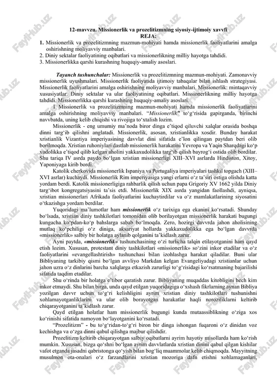 missionerlik va prozelitizmning siyosiy-ijtimoiy xavfi — DOCX