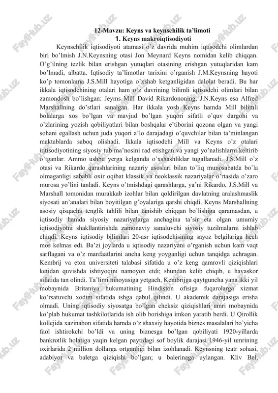 keyns va keynschilik ta’limoti — DOC
