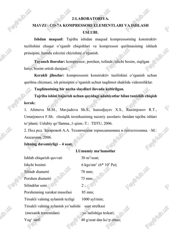 co-7a kompressor elementlari va ishlash uslubi — DOCX