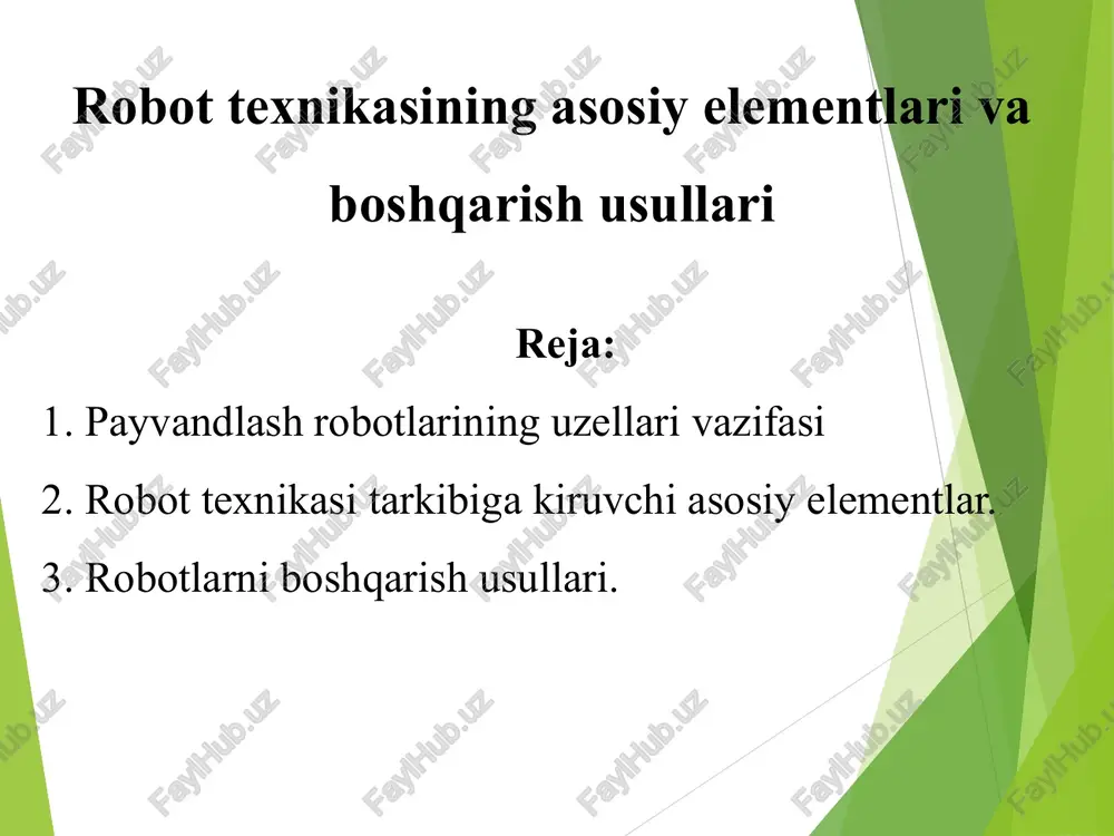 robottexnika asosiy elementlari va boshqarish usullari — PPTX