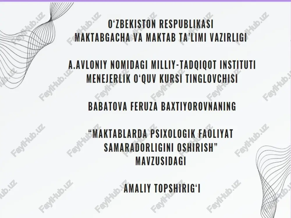 maktablarda psixologik faoliyat samaradorligini oshirish — PPTX