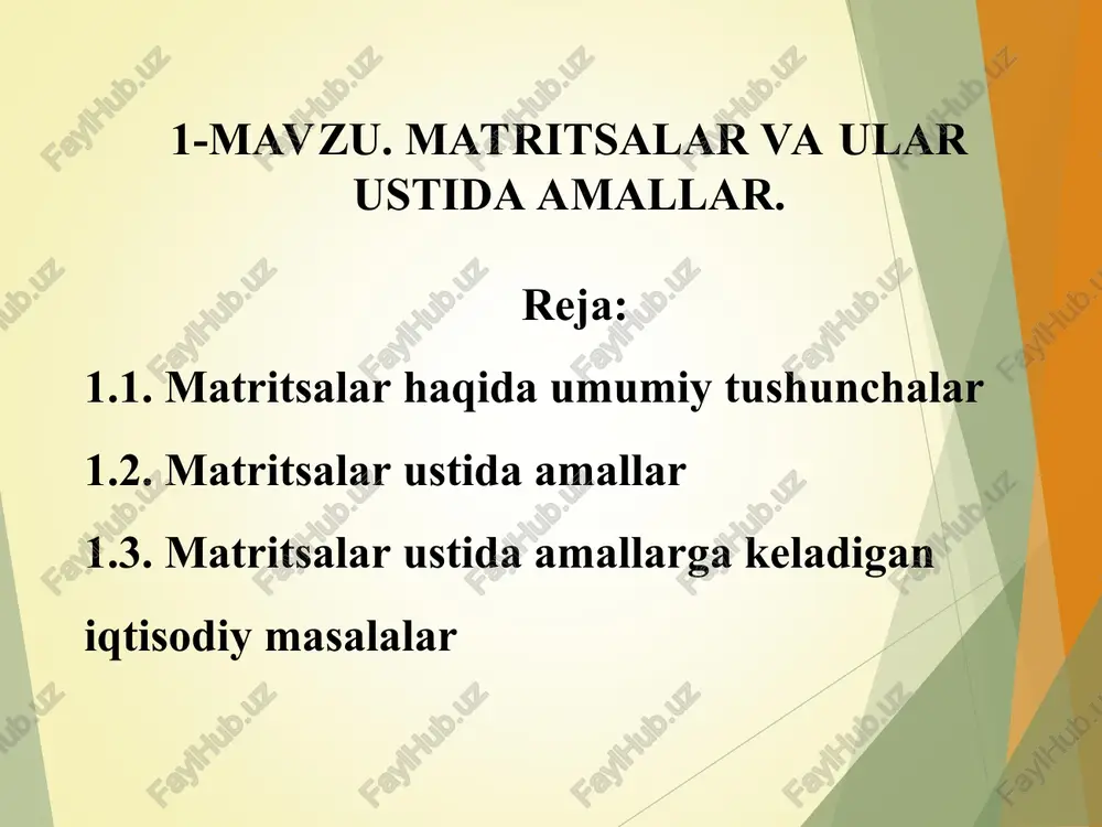 matritsalar va ular ustida amallar — PPT
