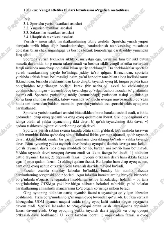 yengil atletika turlari texnikasini o‘rgatish metodikasi — DOCX