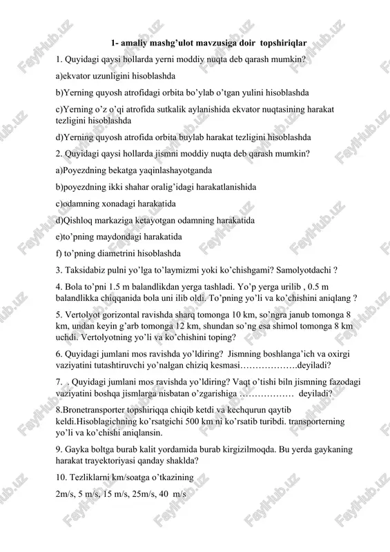 amaliy mashg’ulot mavzusiga doir topshiriqlar — DOCX