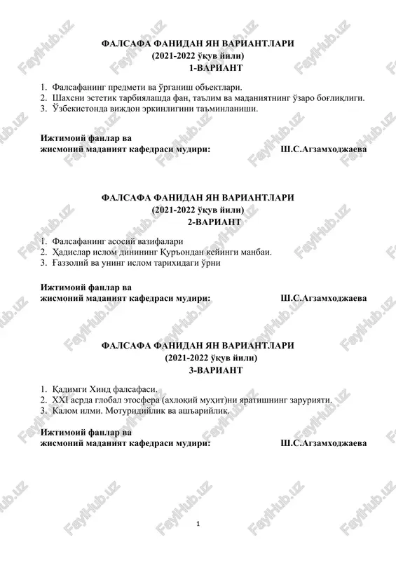 falsafa fanidan yan variantlari — DOCX