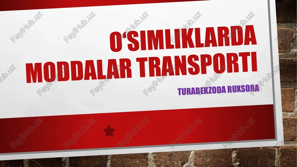 o‘simliklarda moddalar transporti — PPTX
