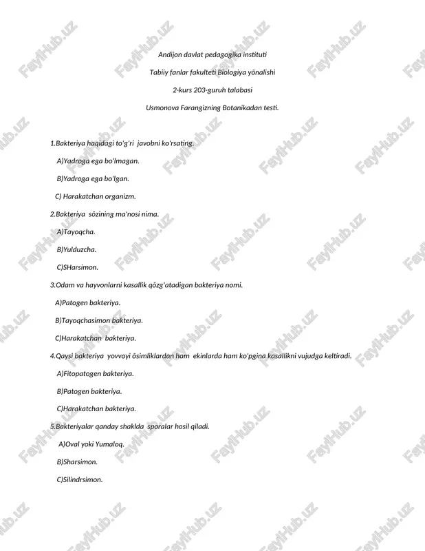usmonova farangizning botanikadan testi — DOCX