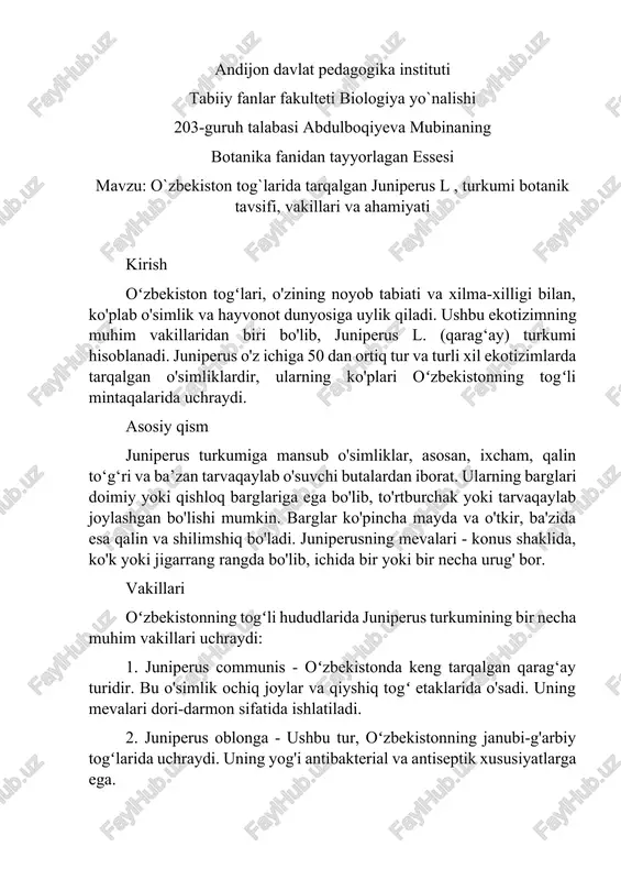 juniperus l. turkumi botanikasi — DOCX
