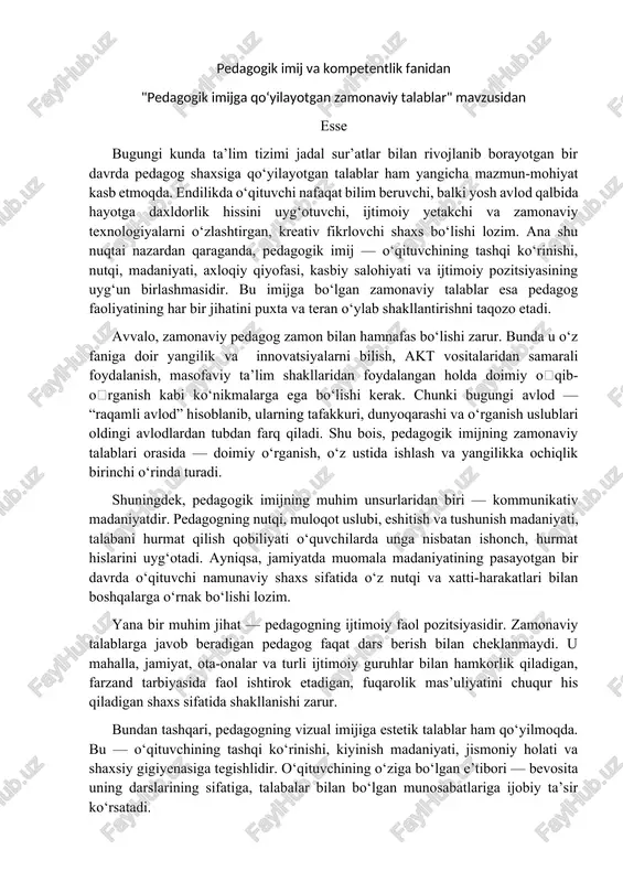 "pedagogik imij va kompetentlik fanidan" — DOCX