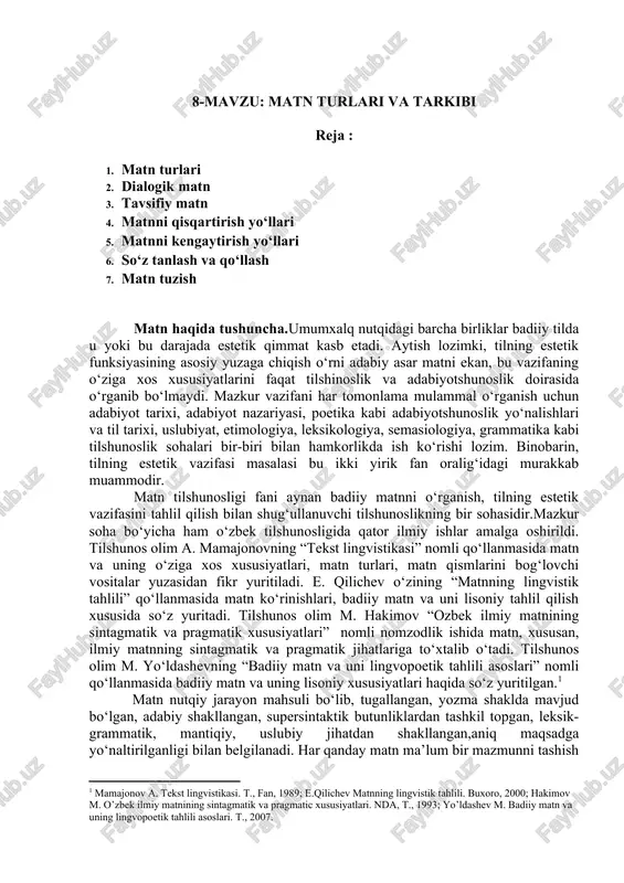 matn turlari va tarkibi — DOCX
