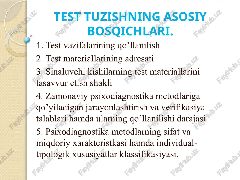 test tuzishning asosiy bosqichlari — PPTX