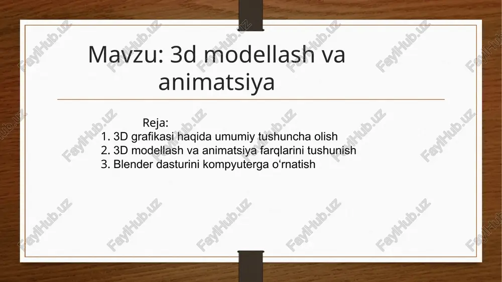 3d modellash va animatsiya — PPTX