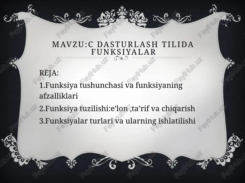 dasturlash tilida funksiyalar — PPTX