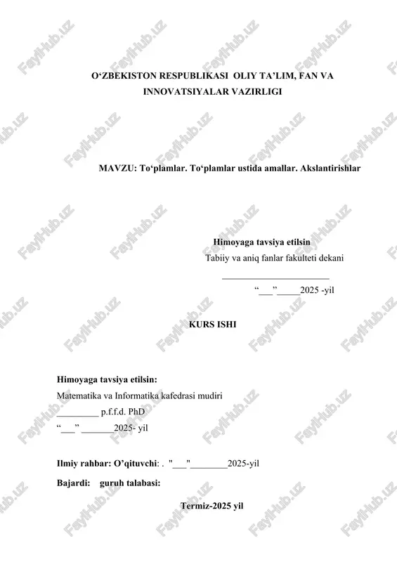 to'plamlar ustida amallar. akslantirishlar — DOCX