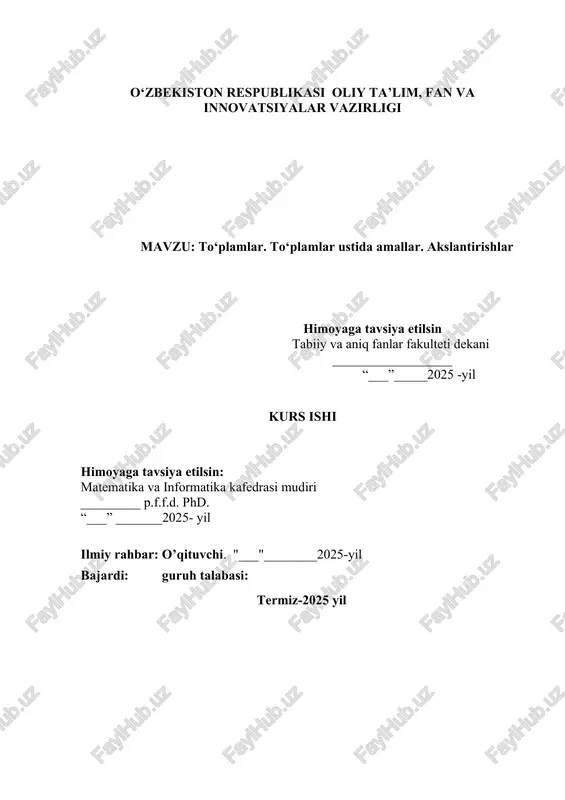 to‘plamlar. to‘plamlar ustida amallar. akslantirishlar — DOCX